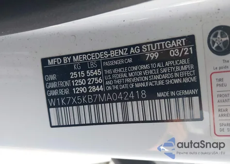 2021 Mercedes-Benz Amg Gt 43 4-Door Coupe z USA, uszkodzony, nr VIN W1K7X5KB7MA042418